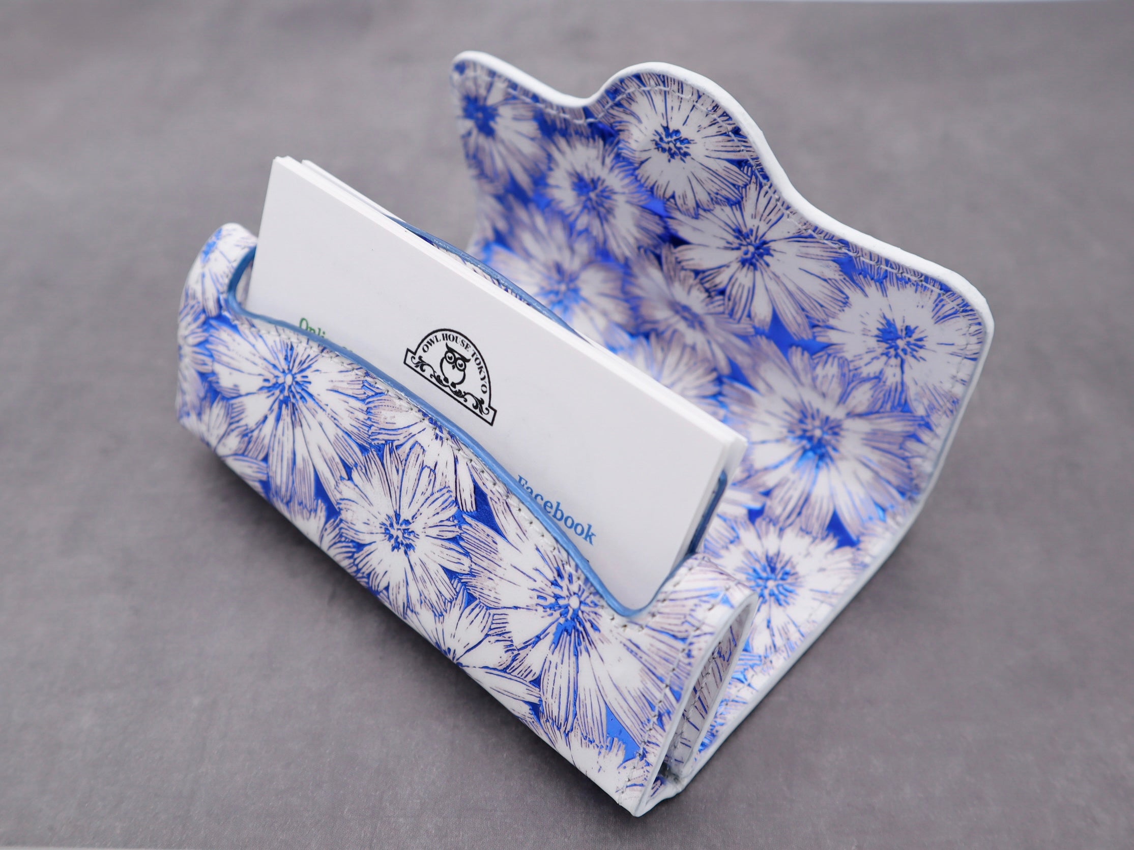 本革カードケース blue flower