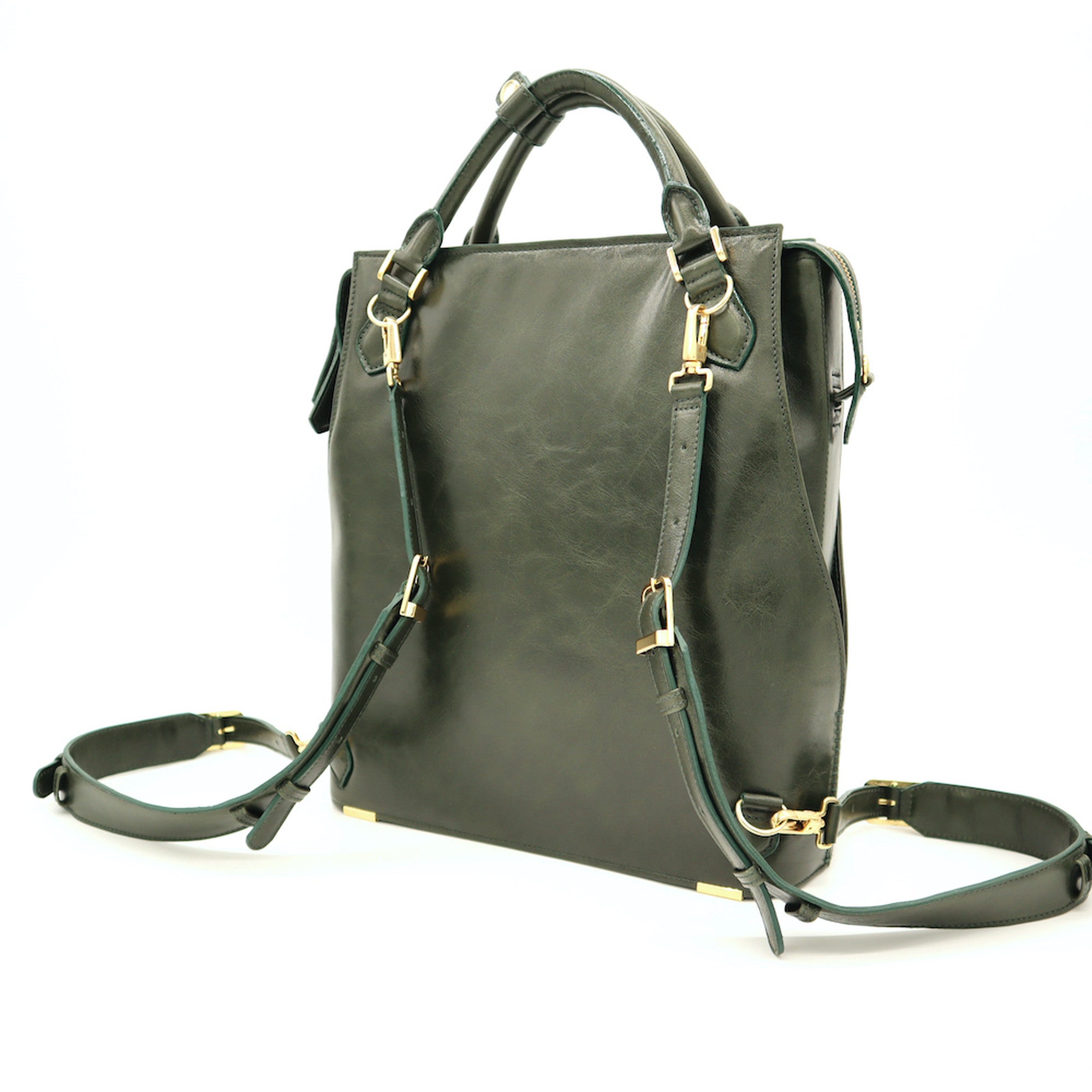 レザーとバティック染の3wayバック(olive-green)