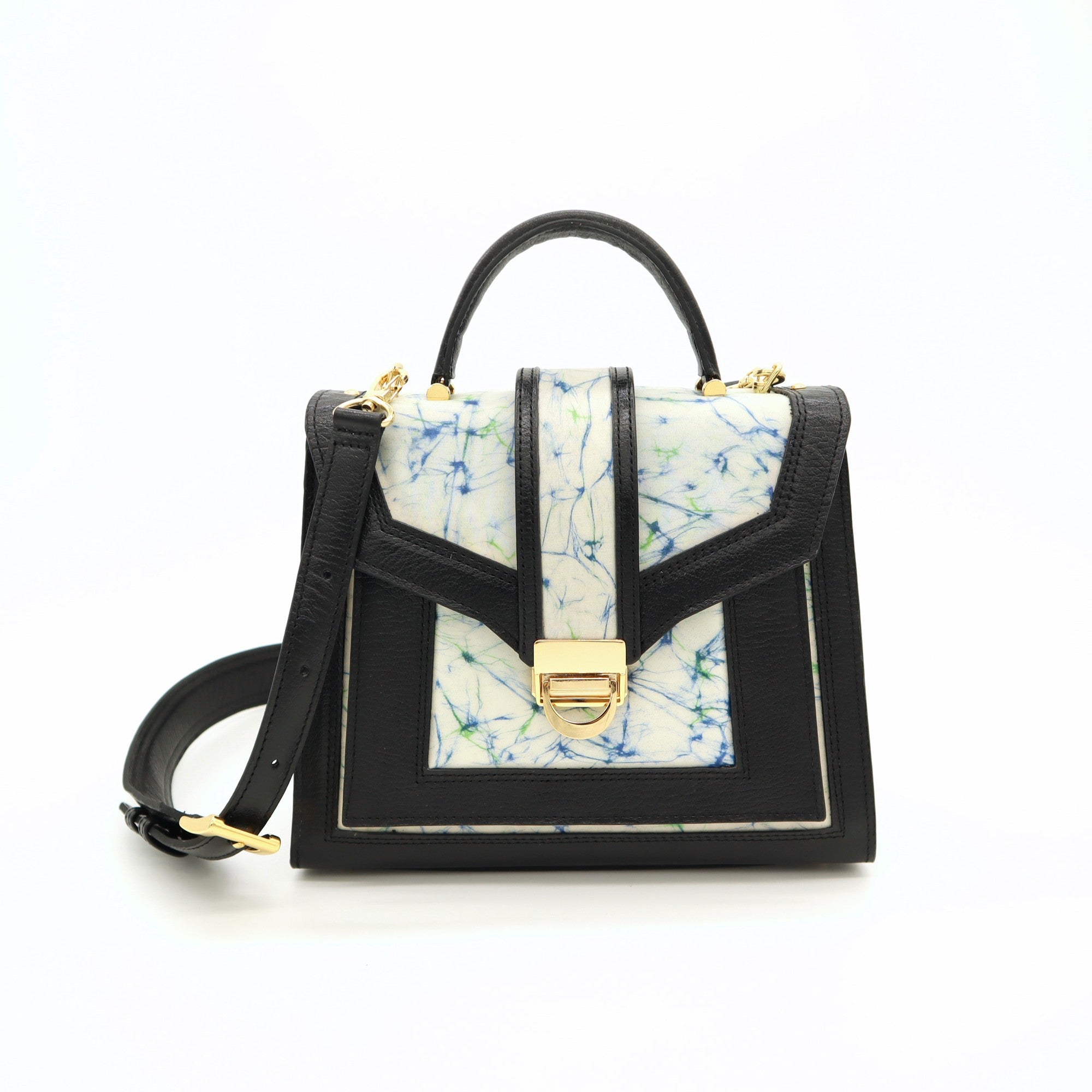 レザーとバティック染のミニショルダーバッグ(black)
