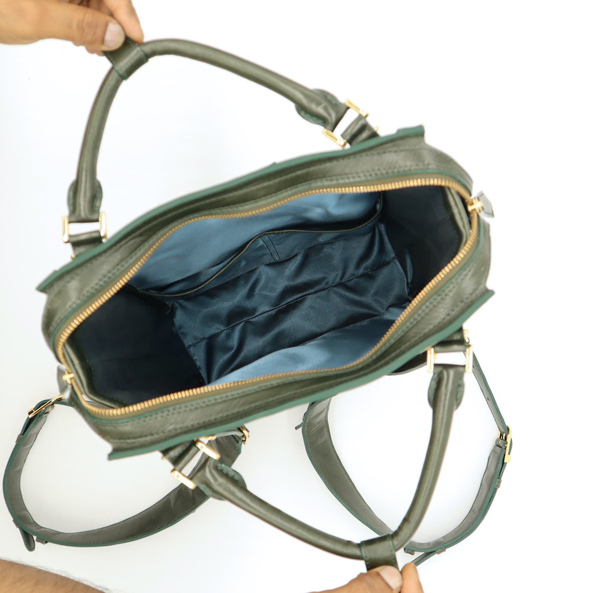 レザーとバティック染の3wayバック(olive-green)