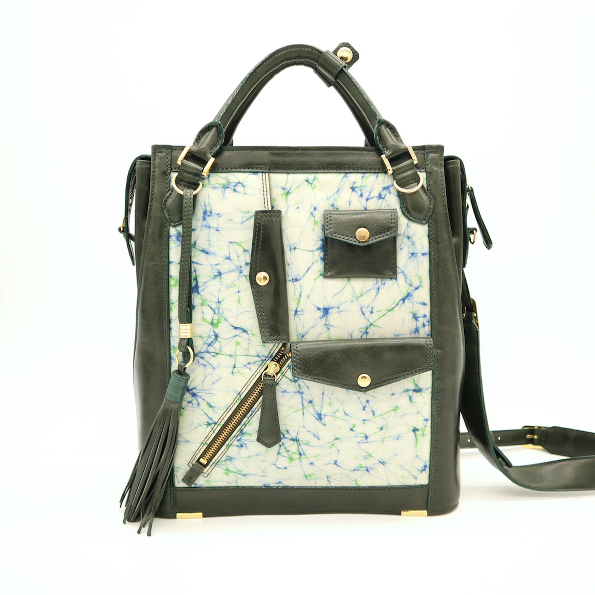 レザーとバティック染の3wayバック(olive-green)
