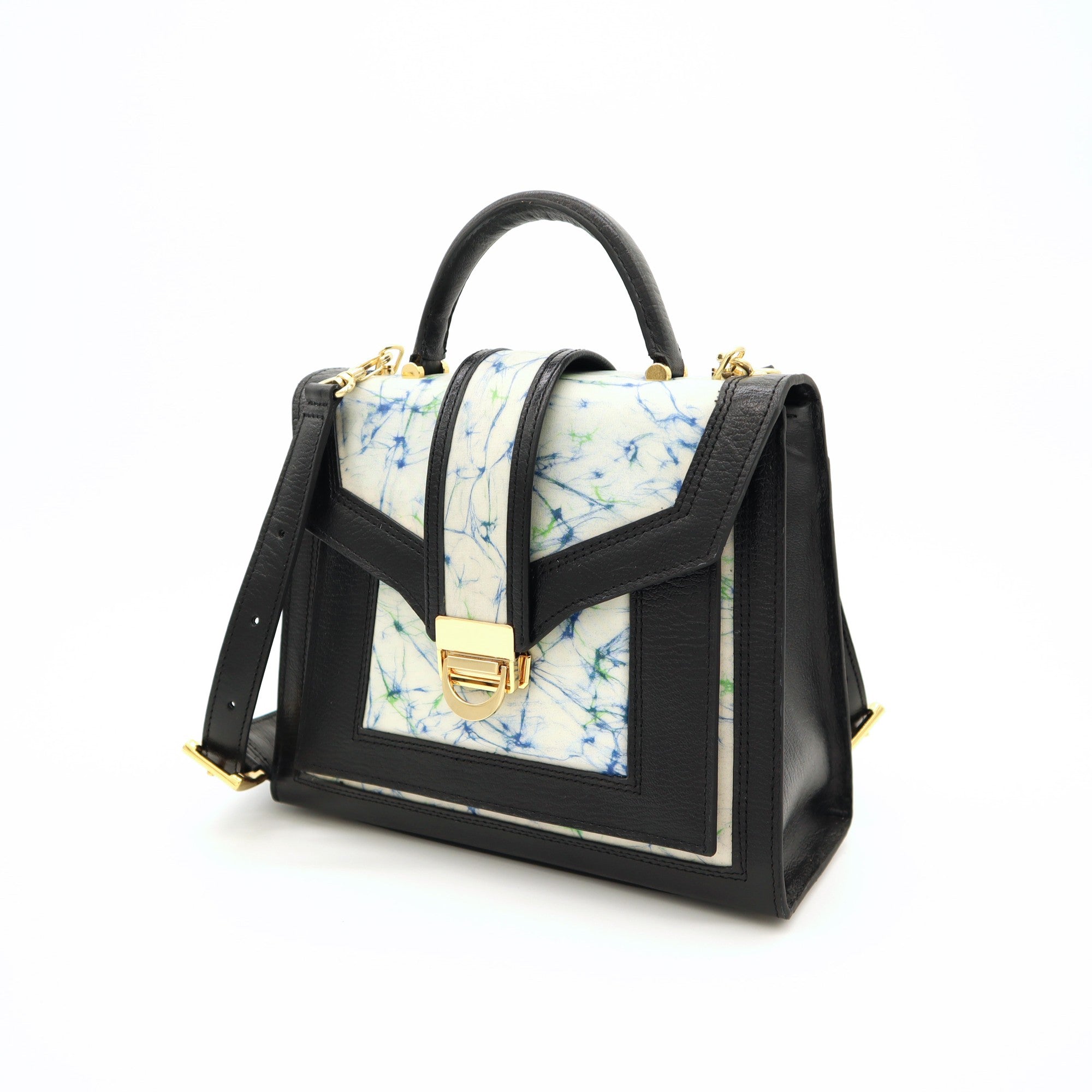 レザーとバティック染のミニショルダーバッグ(black)