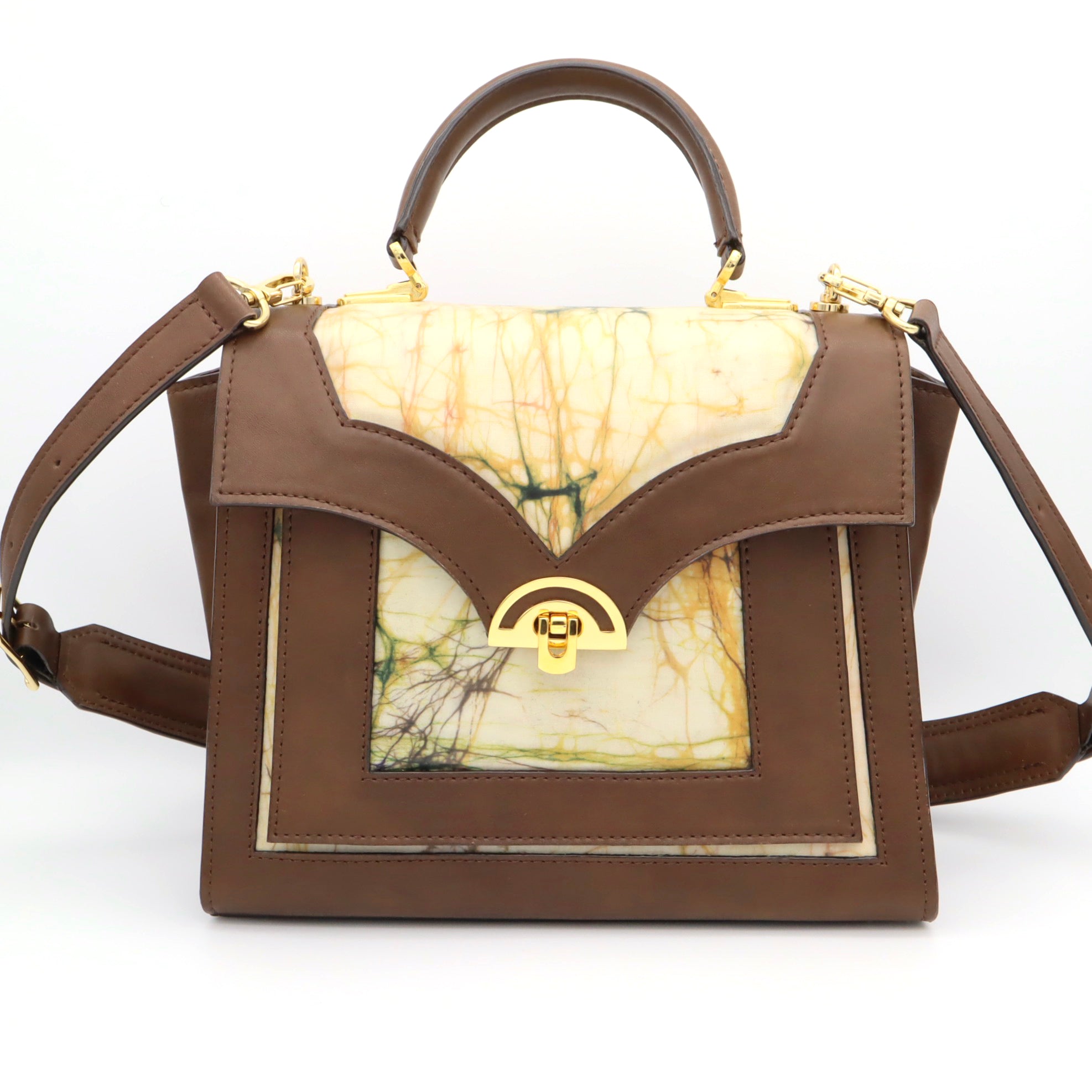 レザーとバティック染のミニショルダーバッグ(brown)classic
