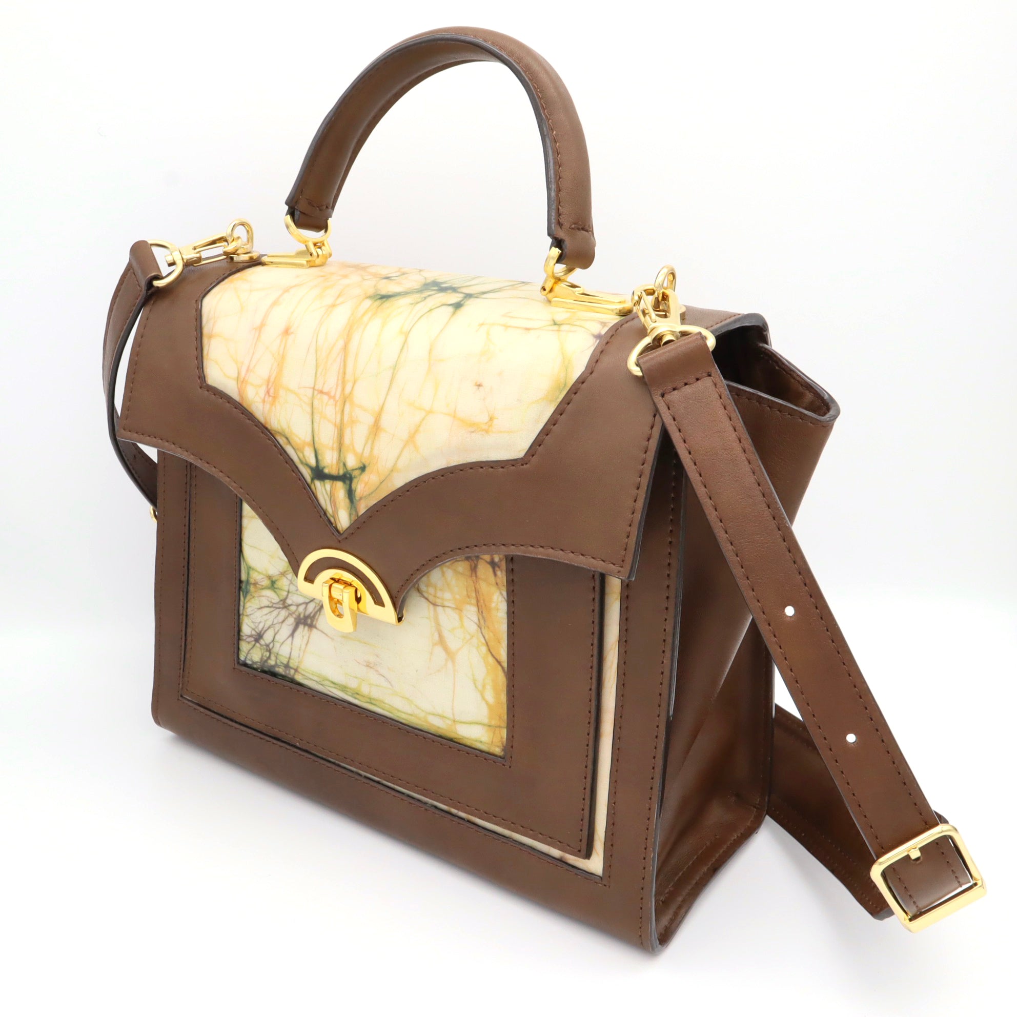 レザーとバティック染のミニショルダーバッグ(brown)classic