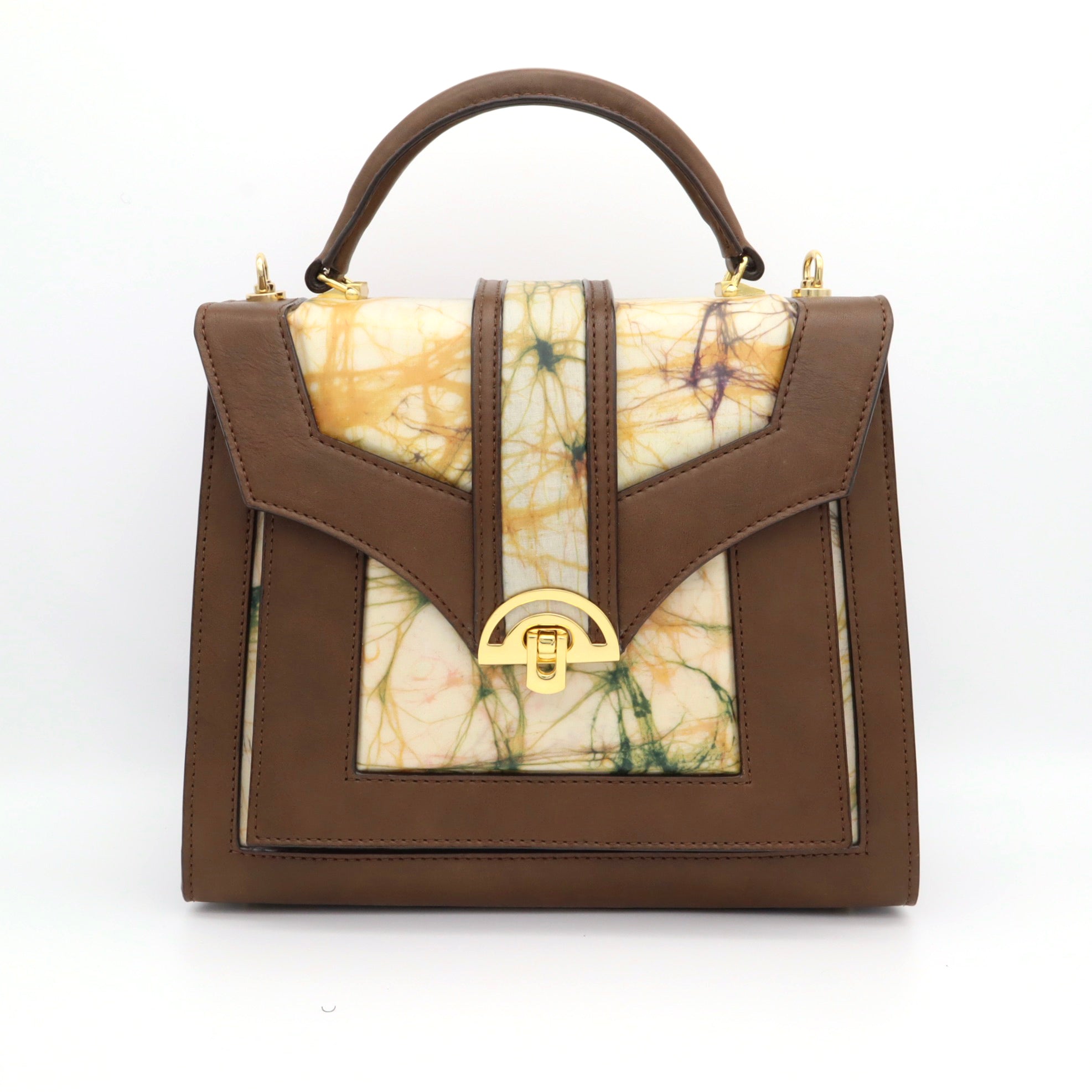 レザーとバティック染のミニショルダーバッグ(brown)