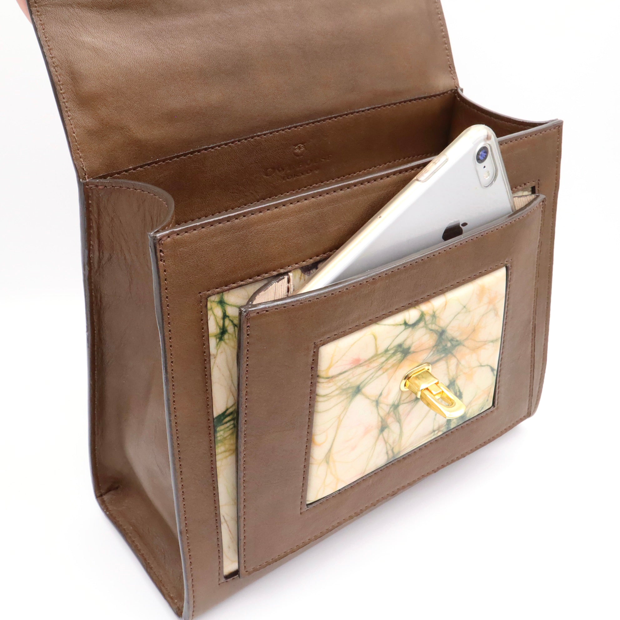 レザーとバティック染のミニショルダーバッグ(brown)