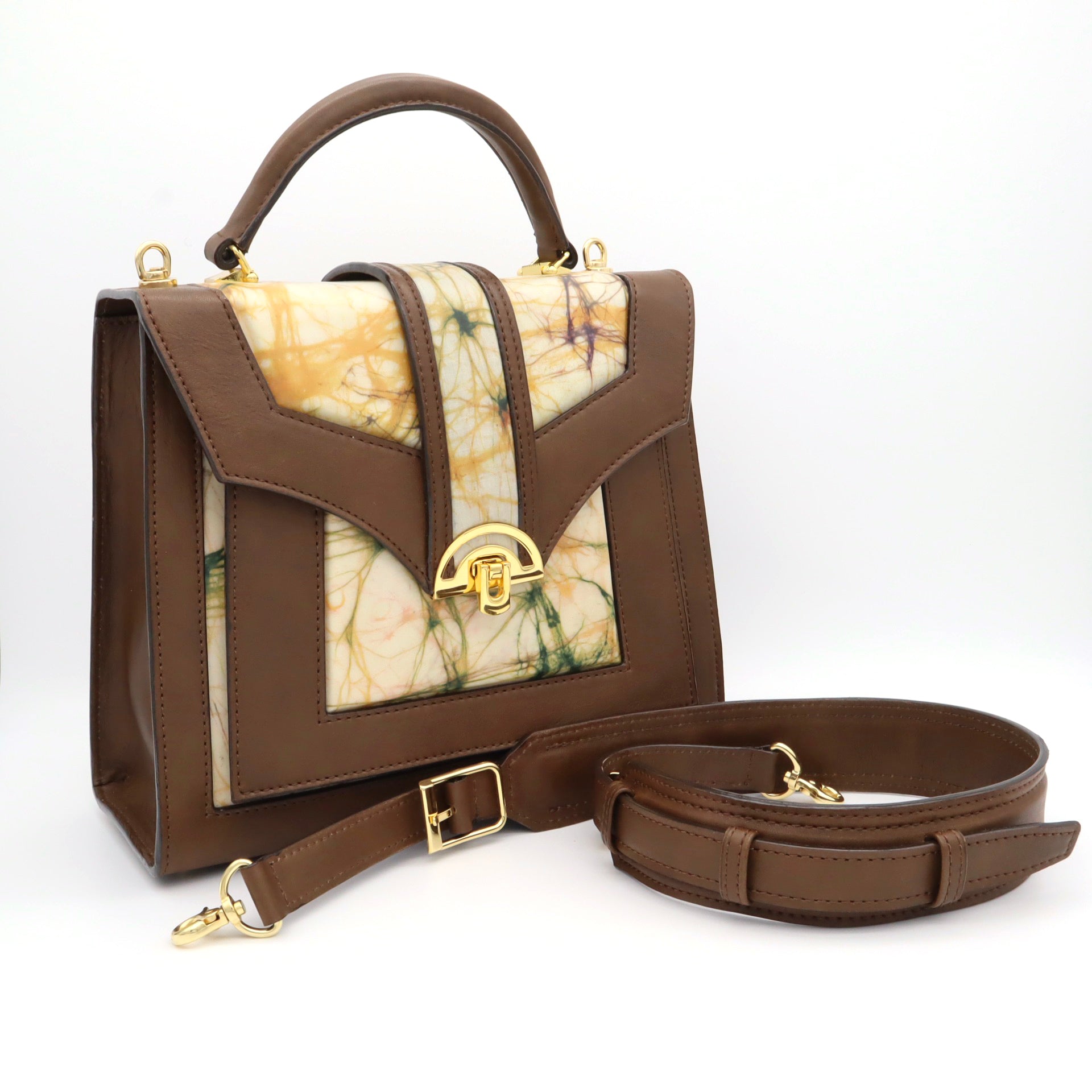 レザーとバティック染のミニショルダーバッグ(brown)