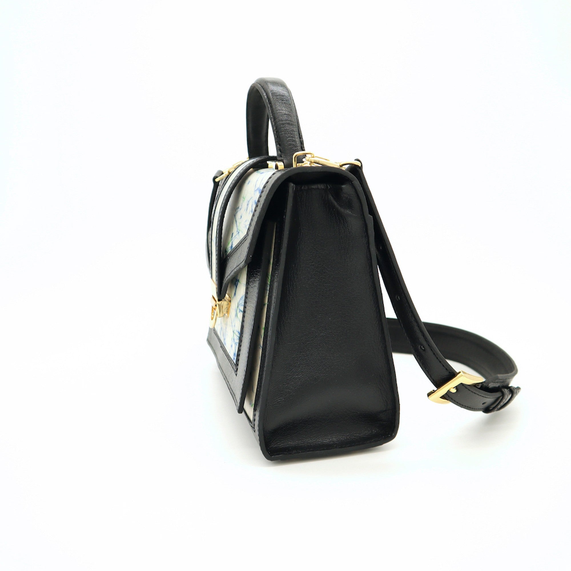 レザーとバティック染のミニショルダーバッグ(black)