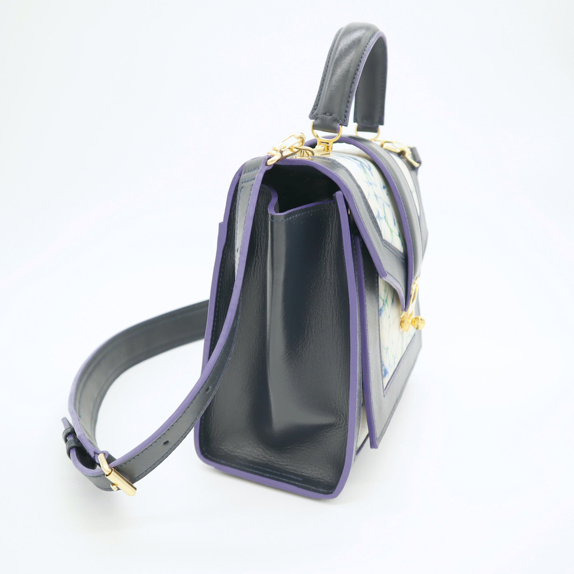 レザーとバティック染のミニショルダーバッグ(navy-blue)