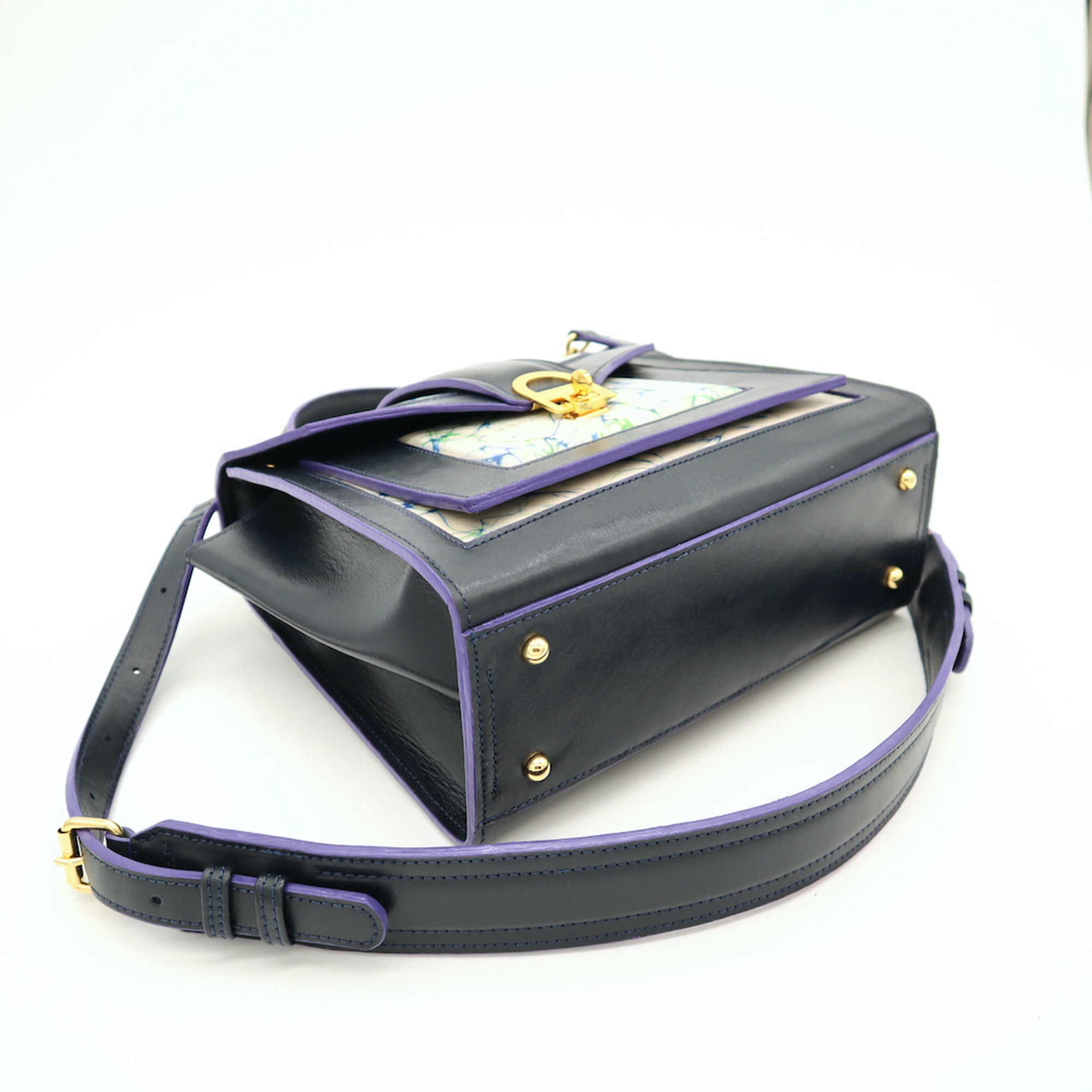 レザーとバティック染のミニショルダーバッグ(navy-blue)