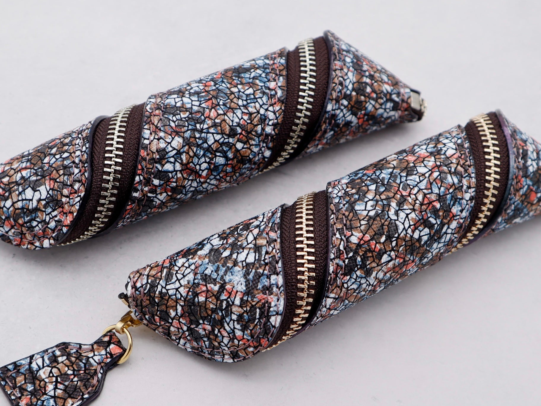 Leather roll fastener pen case ~COLORFUL ORANGE~
